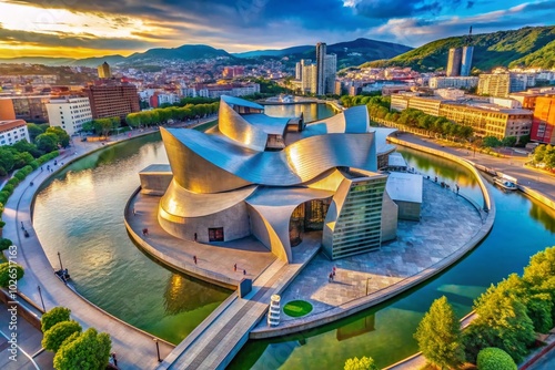 Aerial View of the Stunning Guggenheim Museum in Bilbao, Showcasing Modern Architecture and Art Hub photo