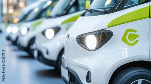 Electric delivery vans in a fleet showcasing sustainable transportation for eco-friendly logistics solutions photo