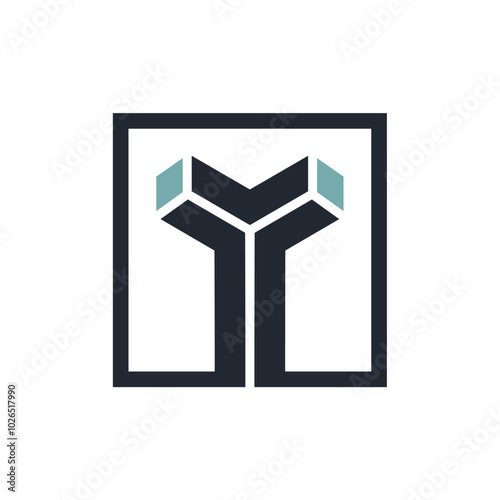 Letter Y with 3d style in square shape. Letter Y building logo design template.