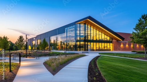 Modern Renewable Energy Research Facility at Dusk