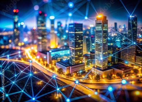 Wallpaper Mural A futuristic cityscape glows with a dynamic network of lights, inviting urban explorers to discover innovative paths and experiences in an Torontodigital.ca