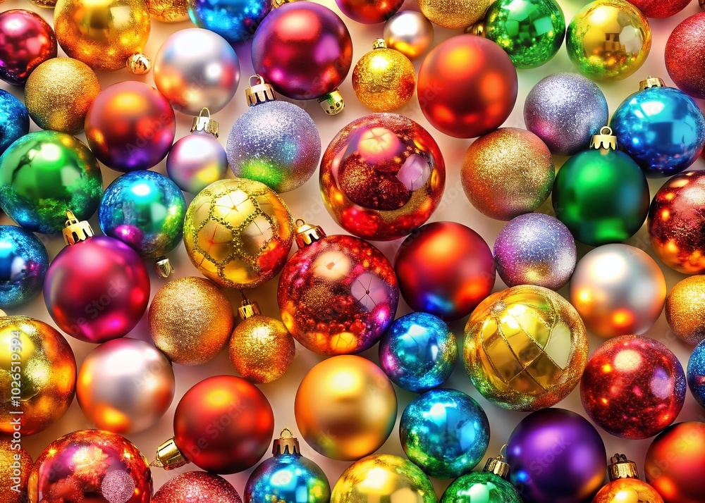 A lively, continuous design featuring colorful Christmas tree ornaments set against a white backdrop, perfect for festive holiday-themed projects and A lively, continuous design featuring colorful Christmas tree ornaments set against a white backdrop, perfect for festive holiday-themed projects and