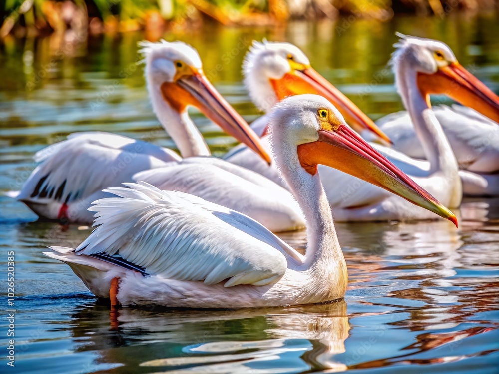 American White Pelicans Swimming on a Tranquil Pond - Nature Photography American White Pelicans Swimming on a Tranquil Pond - Nature Photography