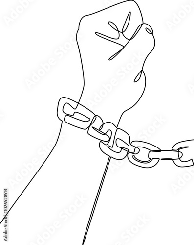 Hands Breaking the Chains of Handcuffs one line art vector