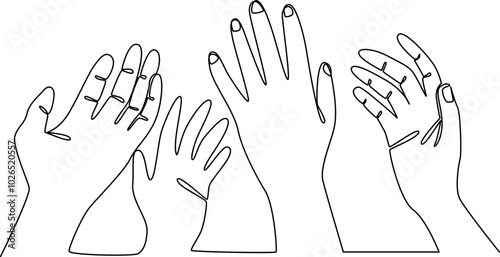 Diversity hand reaching up one line art vector