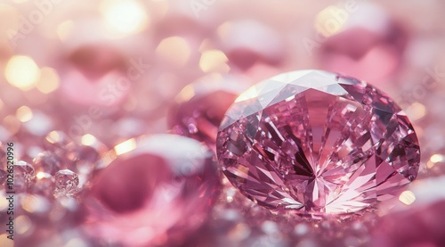 Shimmering pink gemstones scattered elegantly with soft light reflections in ...