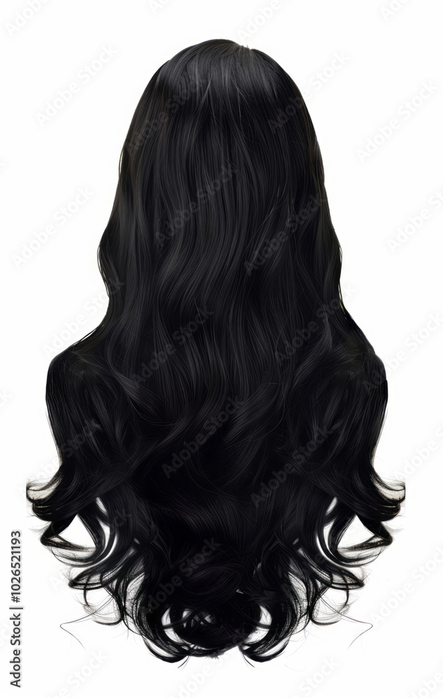 A black long wavy hair wig on a white background.