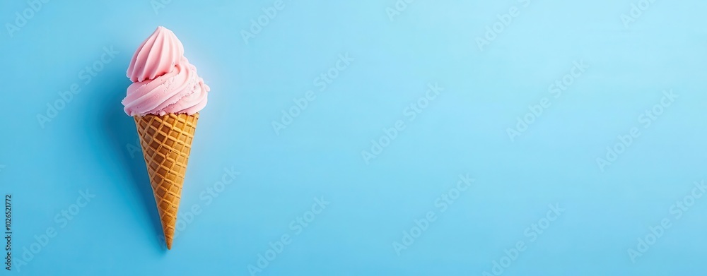 Delicious pink ice cream cone on a vibrant blue background. Delicious pink ice cream cone on a vibrant blue background.