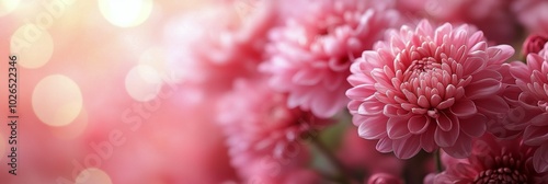 Beautiful pink chrysanthemums blooming in a garden on a sunny day in early sp...