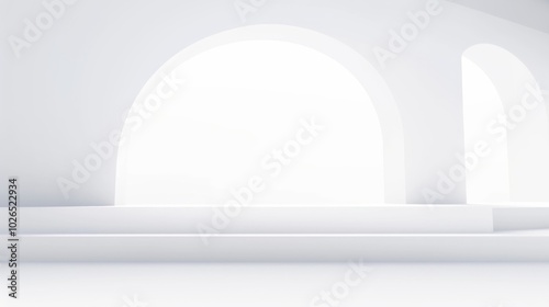 Blank white gradient background with product display. White backdrop or empty studio with room floor. 