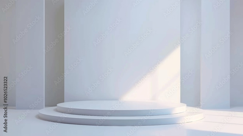 Fototapeta premium Blank white gradient background with product display. White backdrop or empty studio with room floor. 