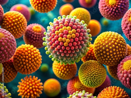 Explore Pollen Under a Microscope: Detailed Close-Up Images of Pollen Grains for Scientific Study and Educational photo