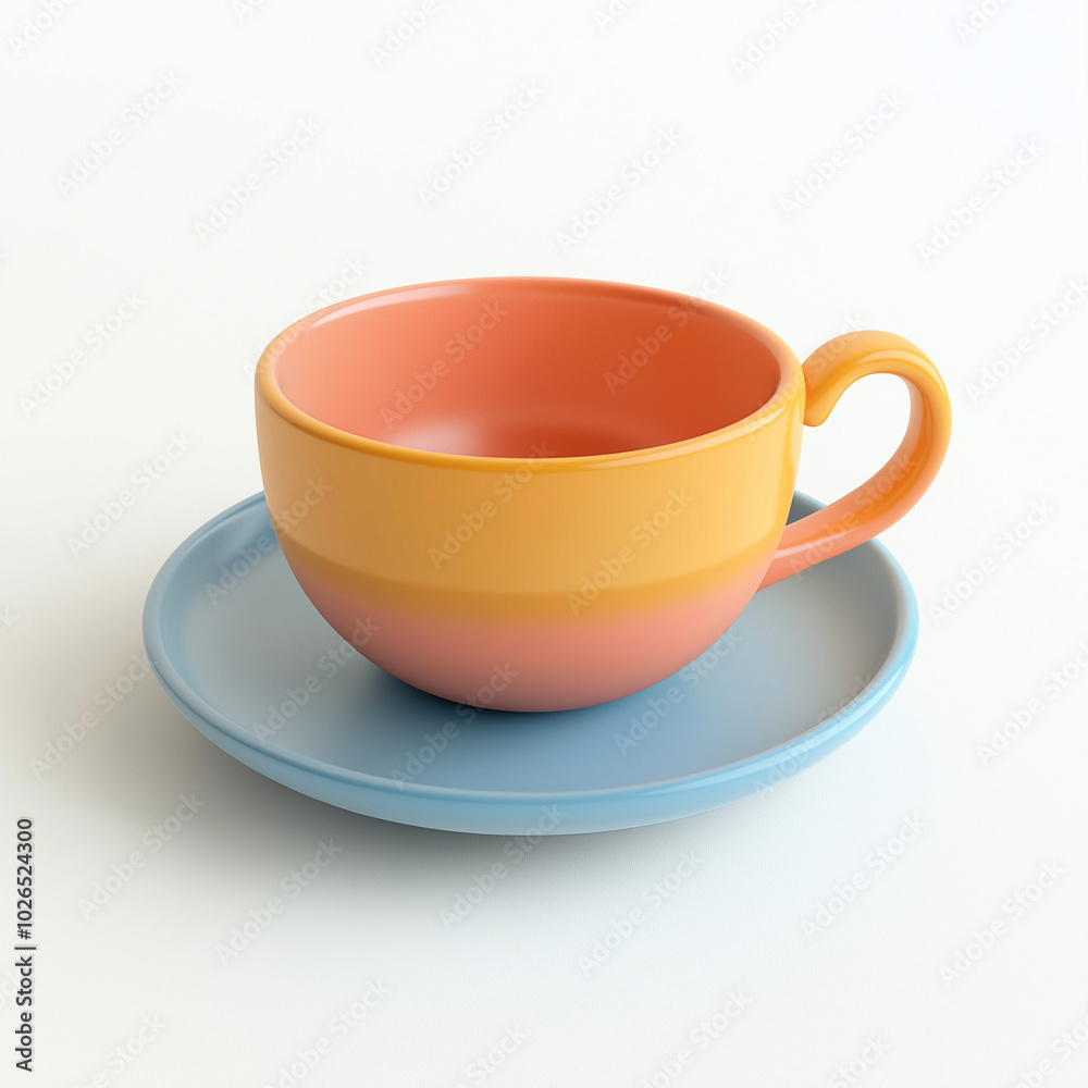 a cup with a gradient design on a blue saucer, modern aesthetic, copy space a cup with a gradient design on a blue saucer, modern aesthetic, copy space