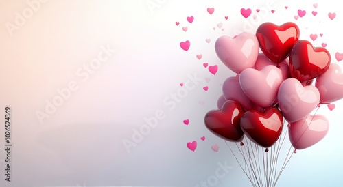 Heart shaped balloons floating in the air, perfect for celebrations and roman...