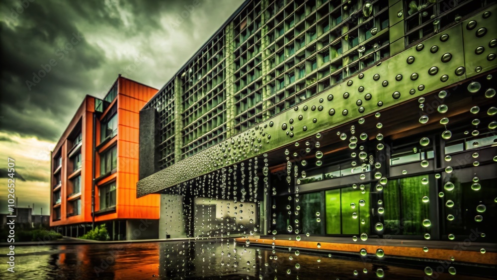Obraz premium Architectural Photography with Orange Background and Water Drops for Stunning Visuals