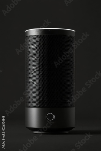A modern black smart speaker on a dark background showcasing sleek design in ...