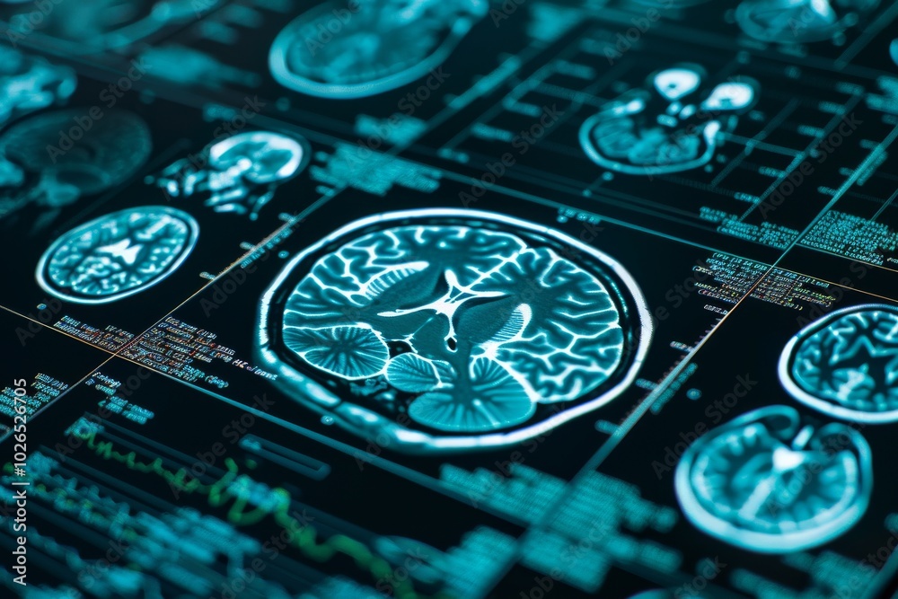 X-ray of the human brain and multiple images showing different types of film, medical graphs in green and blue overlaid on each other, medical themes, medical equipment icons X-ray of the human brain and multiple images showing different types of film, medical graphs in green and blue overlaid on each other, medical themes, medical equipment icons