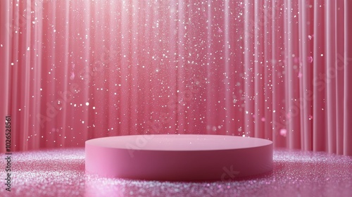 Glittering pink backdrop and stage for glamorous events in a bright, sparklin...