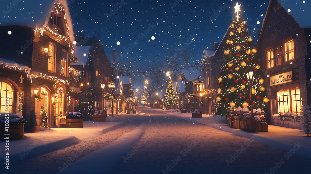 Winter Night in a Festive Village Winter Night in a Festive Village