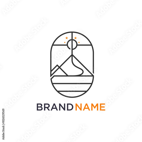 Mountain peak summit logo design. Outdoor hiking adventure icon.  Vector illustration.