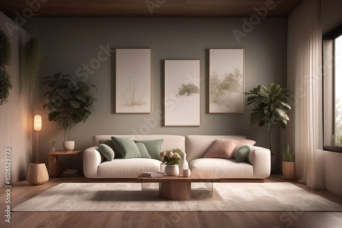 Modern minimalist living room interior have sofa and decor accessories with white color wall- 3D rendering