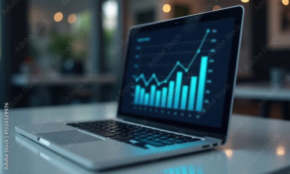 Screen showing business analytics and performance charts. Screen showing business analytics and performance charts.