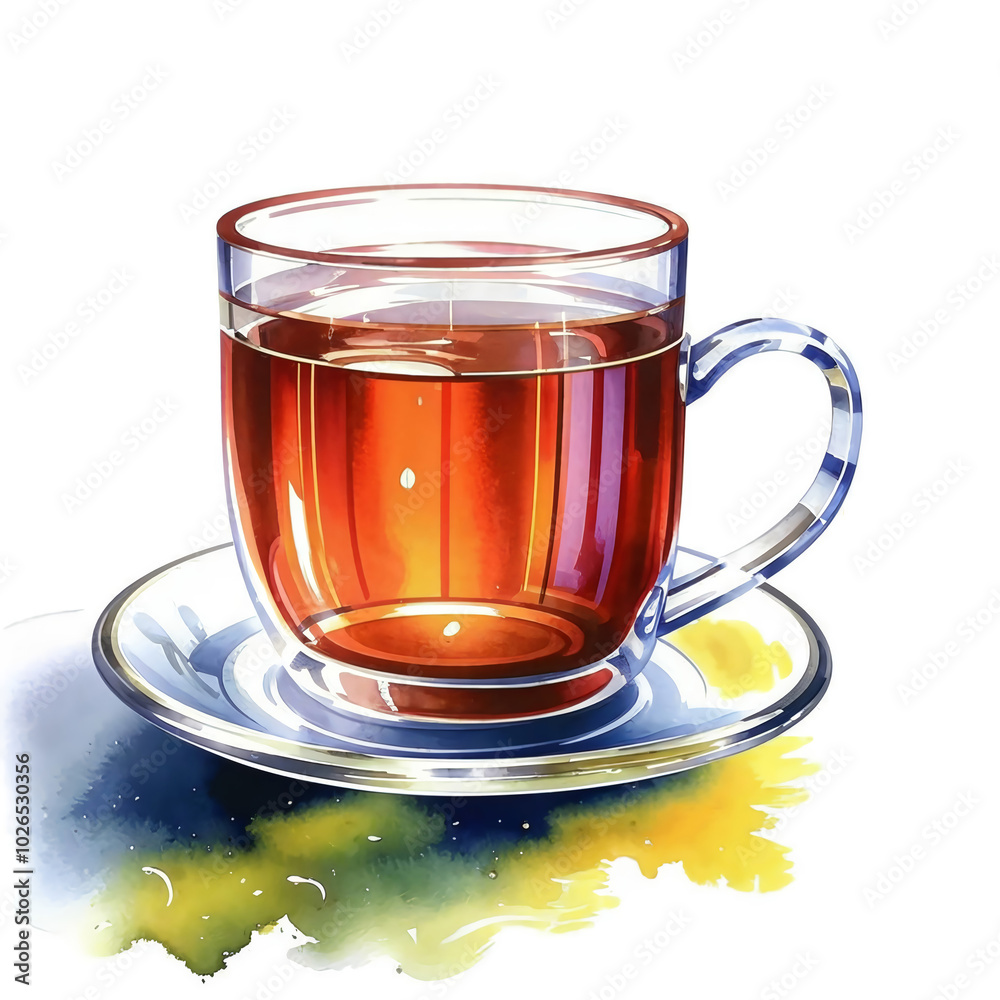 hot black tea in a glass cup. a delicious herbal drink. watercolor illustration. artificial intelligence generator, AI, neural network image. background for the design. hot black tea in a glass cup. a delicious herbal drink. watercolor illustration. artificial intelligence generator, AI, neural network image. background for the design.