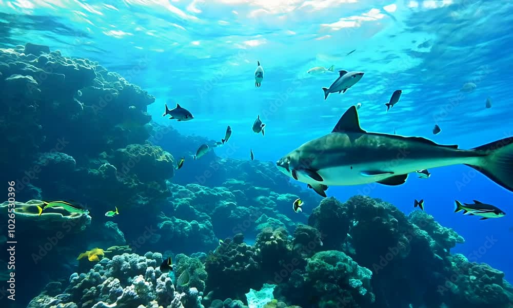 Many tropical fish and nurse sharks can be found in the deep oceans. Sharks and fish schools in the Maldives' azure waters
Many tropical fish and nurse sharks can be found in the deep oceans. Sharks and fish schools in the Maldives' azure waters