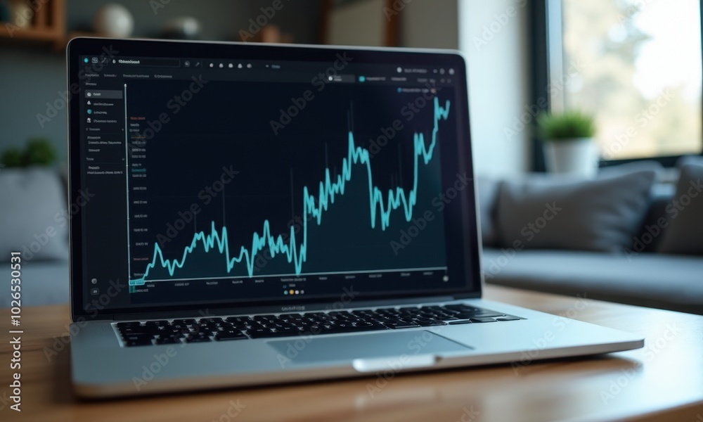 Business graph trends presented on a laptop screen. Business graph trends presented on a laptop screen.