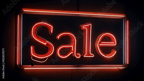 Glowing red sign on black background. High quality 4k footage photo