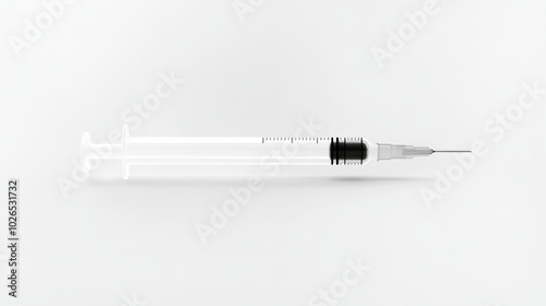 Medical Precision: A close-up shot of a disposable syringe, highlighting the needle's sharpness and the syringe's precise markings, symbolizing healthcare and vaccination. 
