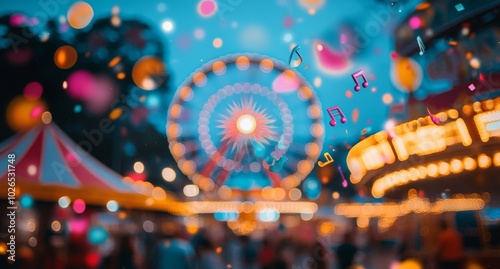 Colorful carnival rides and festive lights create a lively atmosphere during ...