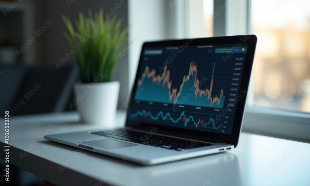Analytics data on a laptop screen, showing growth charts. Analytics data on a laptop screen, showing growth charts.