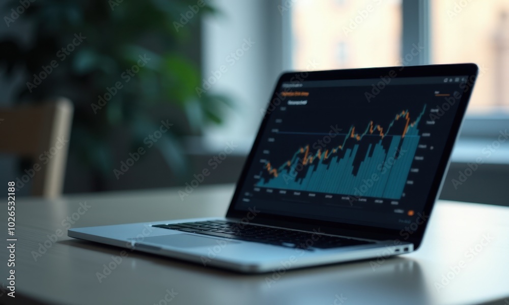 Business graph trends presented on a laptop screen. Business graph trends presented on a laptop screen.