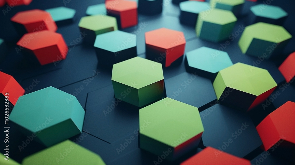 Vibrant Symmetrical Stream of Pastel Hexagons on Navy Blue Background Vibrant Symmetrical Stream of Pastel Hexagons on Navy Blue Background