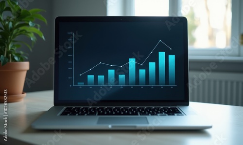 Analytics data on a laptop screen, showing growth charts.