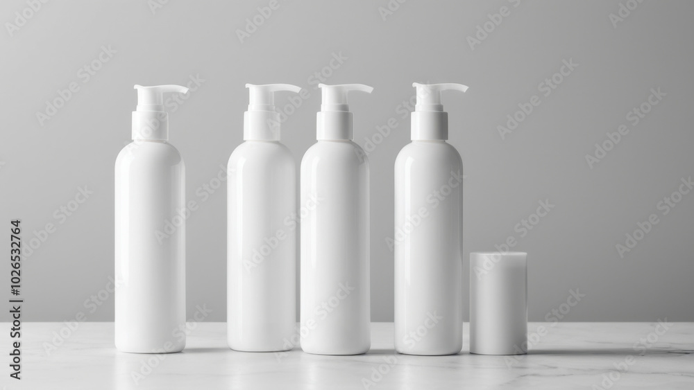 The image features three sleek makeup remover bottles on a clean vanity. With soft lighting, they embody simplicity and elegance, making them perfect for high-quality beauty products. The image features three sleek makeup remover bottles on a clean vanity. With soft lighting, they embody simplicity and elegance, making them perfect for high-quality beauty products.