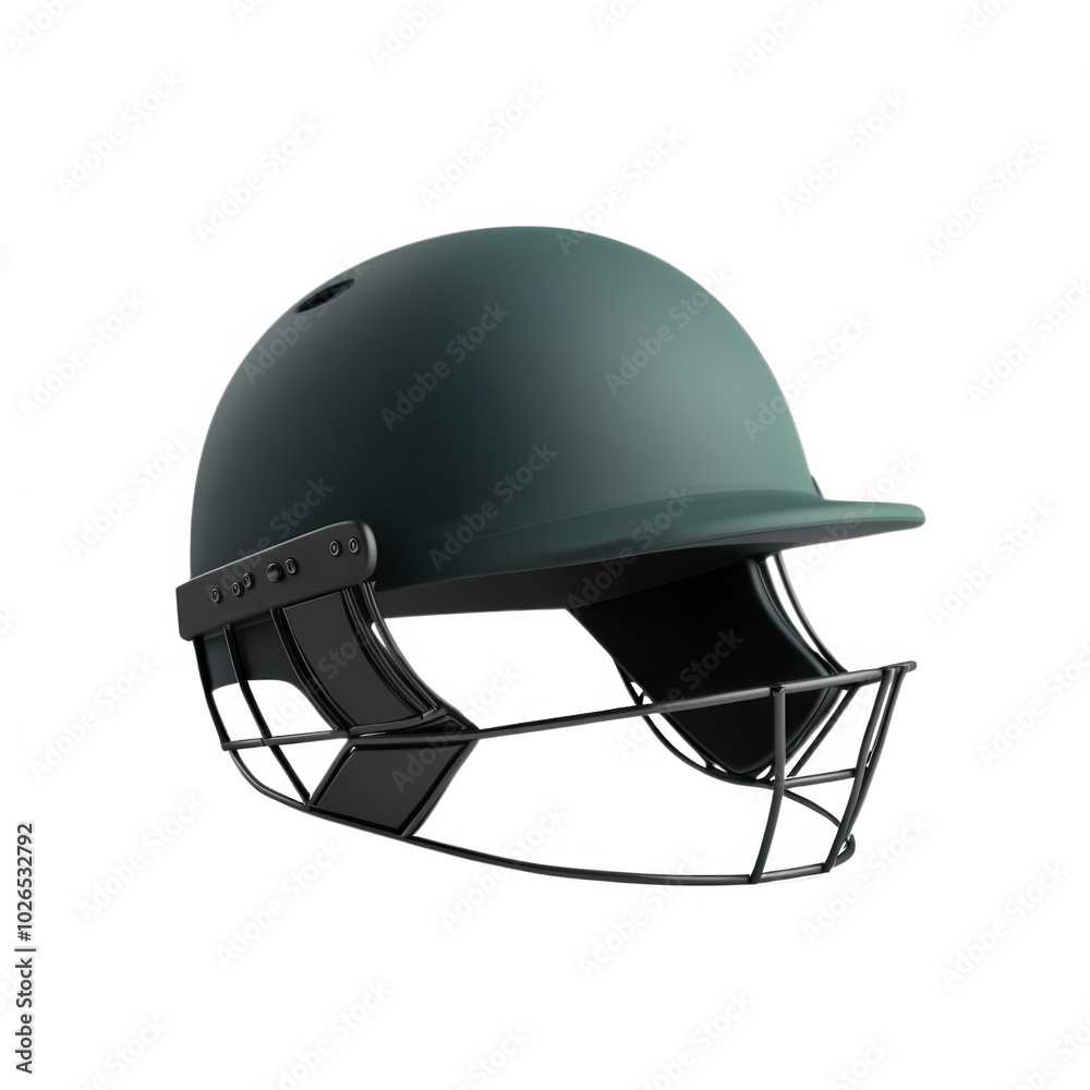Naklejka premium Cricket helmet, green color on a white isolated background.