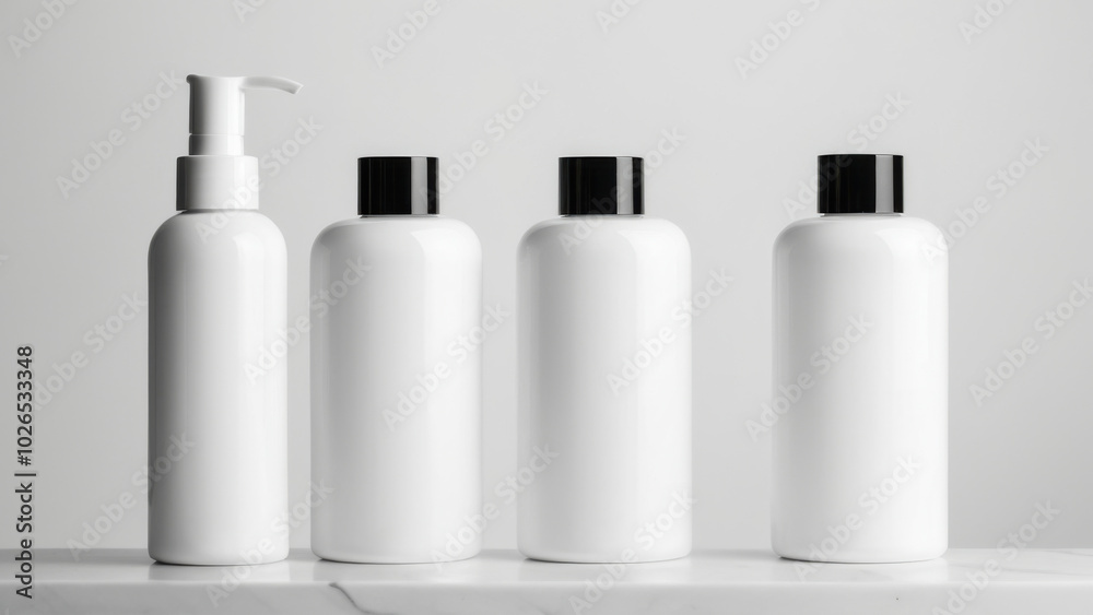 The image features three sleek makeup remover bottles on a clean vanity. With soft lighting, they embody simplicity and elegance, making them perfect for high-quality beauty products. The image features three sleek makeup remover bottles on a clean vanity. With soft lighting, they embody simplicity and elegance, making them perfect for high-quality beauty products.