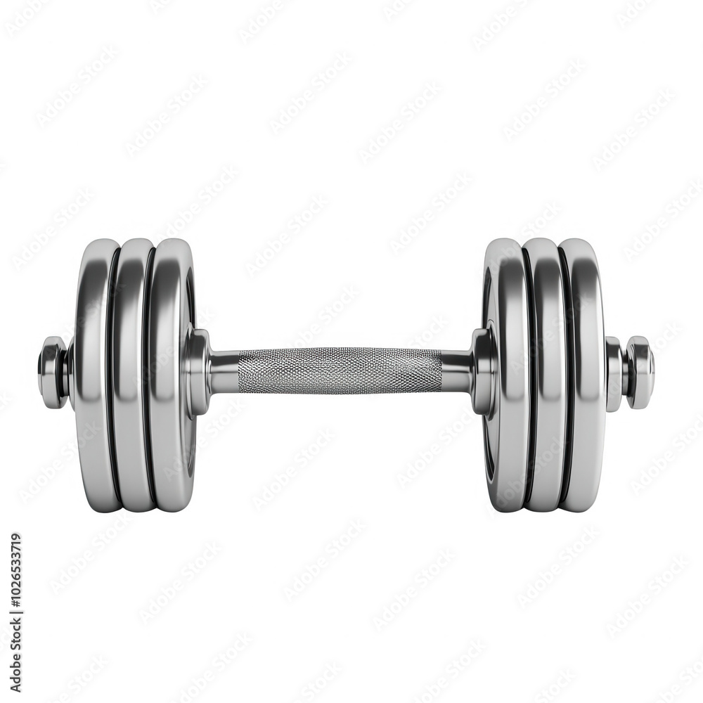 Naklejka premium Chrome dumbbell on a white isolated background.