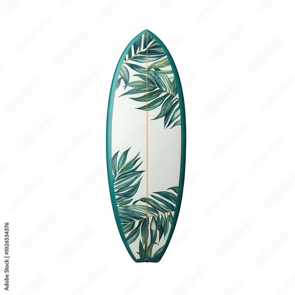 Surfboard with leaf design, white isolated background. Surfboard with leaf design, white isolated background.