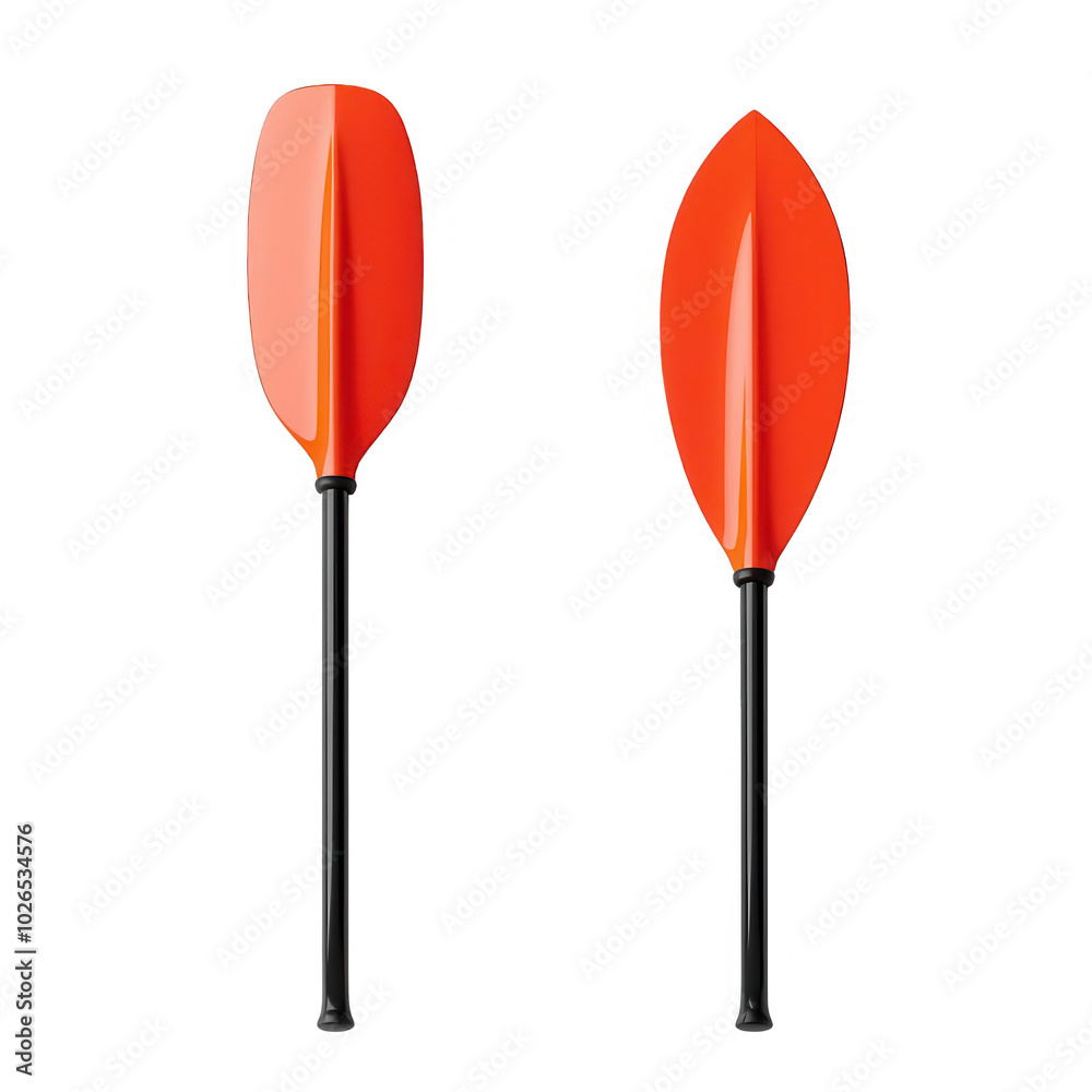 Bright red kayak paddle on a white isolated background. Bright red kayak paddle on a white isolated background.