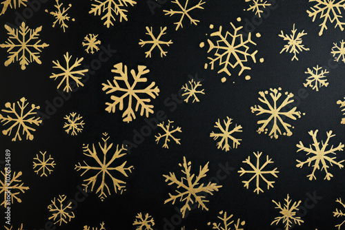 Gold snowflakes on black, creating a sparkling winter wonderland contrast.