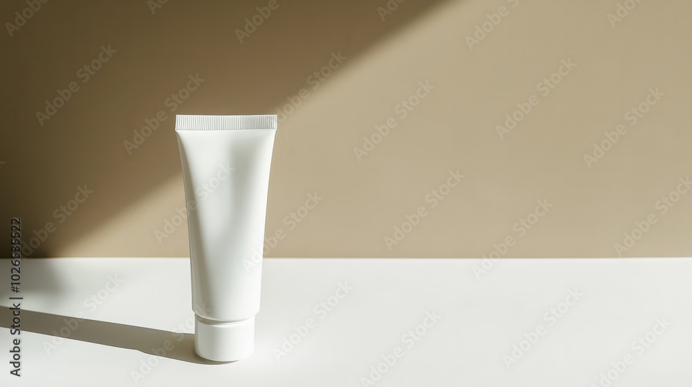 A tube of pain-relief cream on a white surface with minimal shadows. A tube of pain-relief cream on a white surface with minimal shadows.