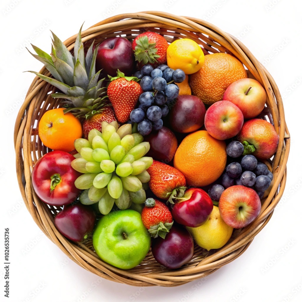 mixed fruits on a basket top view mixed fruits on a basket top view