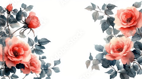 Elegant arrangement of pink roses with delicate leaves in a serene background...