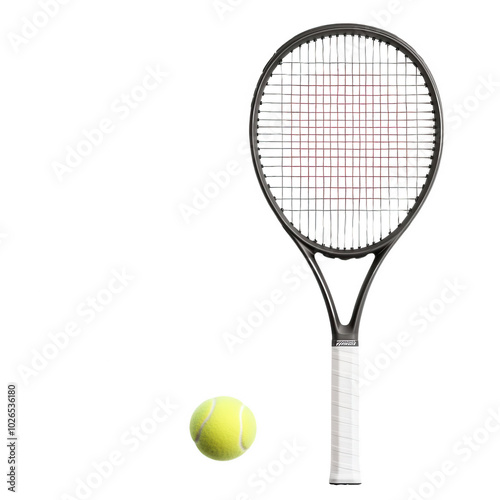 Tennis racket and ball, white isolate background