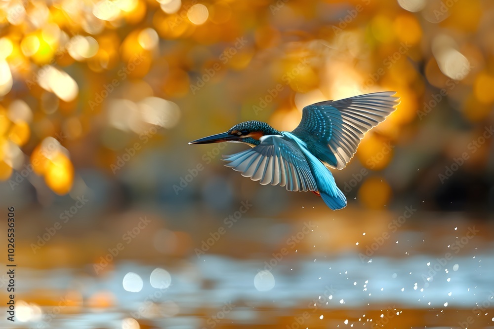 Obraz premium A bird flying over a body of water