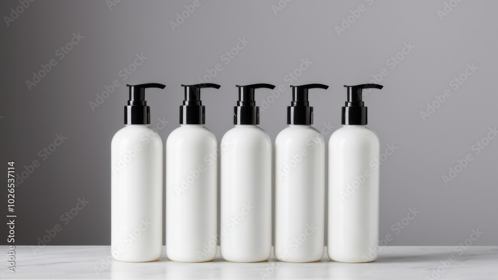 The image features sleek bottles for hair restoration products on a clean salon counter. Their contemporary aesthetic makes them perfect for promoting high-quality hair care solutions.