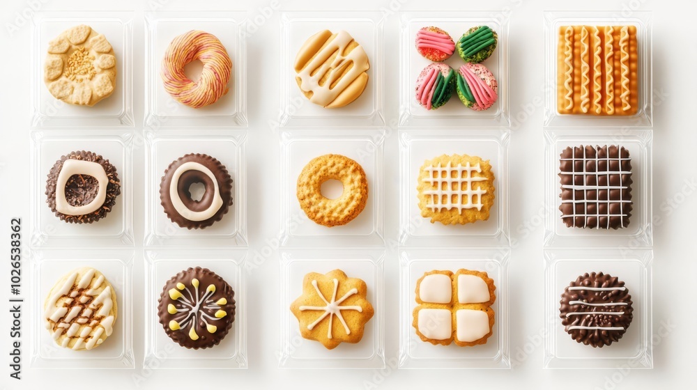 A variety of delicious cookies displayed in an appealing arrangement, perfect for dessert lovers and baking enthusiasts. A variety of delicious cookies displayed in an appealing arrangement, perfect for dessert lovers and baking enthusiasts.